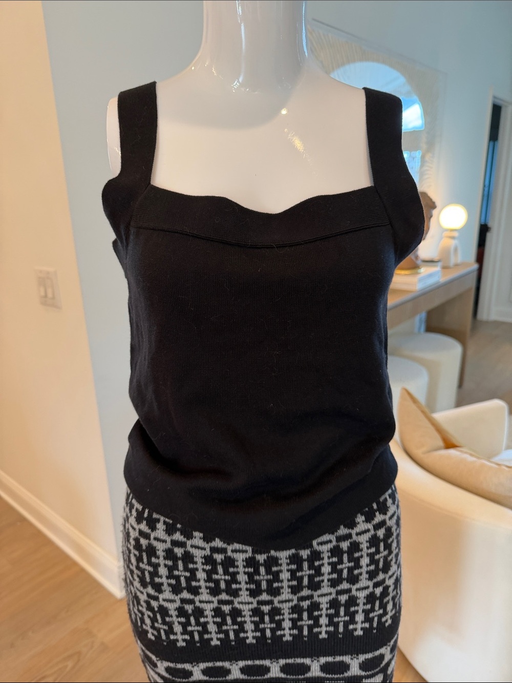 AnyBody Black Square Neck Knit Tank Top